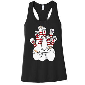 Cartoon Bowling Scared Bowling Pins Funny Sport Bowler Women's Racerback Tank