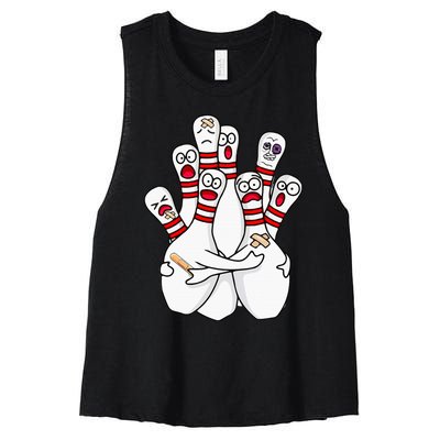 Cartoon Bowling Scared Bowling Pins Funny Sport Bowler Women's Racerback Cropped Tank