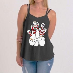 Cartoon Bowling Scared Bowling Pins Funny Sport Bowler Women's Strappy Tank