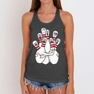 Cartoon Bowling Scared Bowling Pins Funny Sport Bowler Women's Knotted Racerback Tank