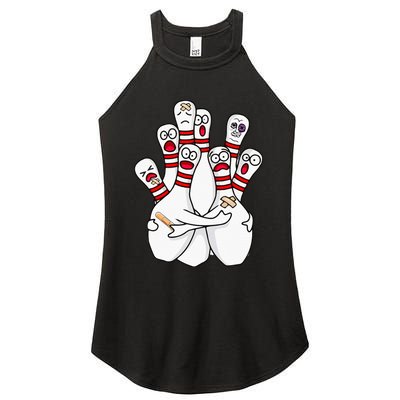 Cartoon Bowling Scared Bowling Pins Funny Sport Bowler Women's Perfect Tri Rocker Tank