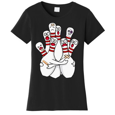 Cartoon Bowling Scared Bowling Pins Funny Sport Bowler Women's T-Shirt