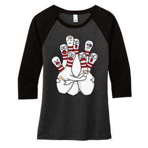 Cartoon Bowling Scared Bowling Pins Funny Sport Bowler Women's Tri-Blend 3/4-Sleeve Raglan Shirt