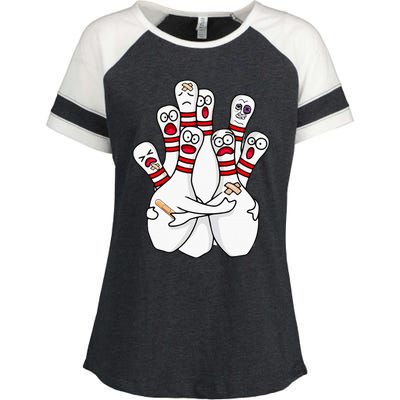 Cartoon Bowling Scared Bowling Pins Funny Sport Bowler Enza Ladies Jersey Colorblock Tee