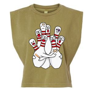 Cartoon Bowling Scared Bowling Pins Funny Sport Bowler Garment-Dyed Women's Muscle Tee