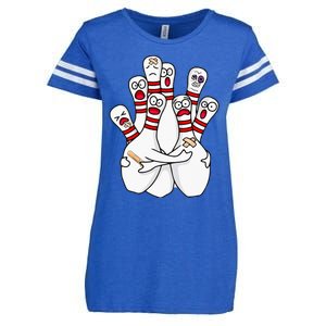 Cartoon Bowling Scared Bowling Pins Funny Sport Bowler Enza Ladies Jersey Football T-Shirt