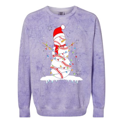 Christmas Baseball Snowman Santa Xmas Lights Colorblast Crewneck Sweatshirt