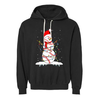 Christmas Baseball Snowman Santa Xmas Lights Garment-Dyed Fleece Hoodie