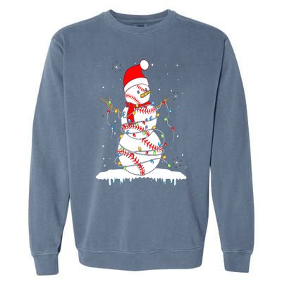 Christmas Baseball Snowman Santa Xmas Lights Garment-Dyed Sweatshirt