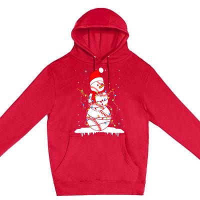 Christmas Baseball Snowman Santa Xmas Lights Premium Pullover Hoodie