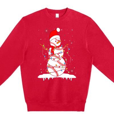 Christmas Baseball Snowman Santa Xmas Lights Premium Crewneck Sweatshirt