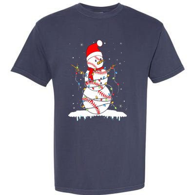 Christmas Baseball Snowman Santa Xmas Lights Garment-Dyed Heavyweight T-Shirt