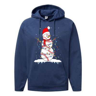 Christmas Baseball Snowman Santa Xmas Lights Performance Fleece Hoodie