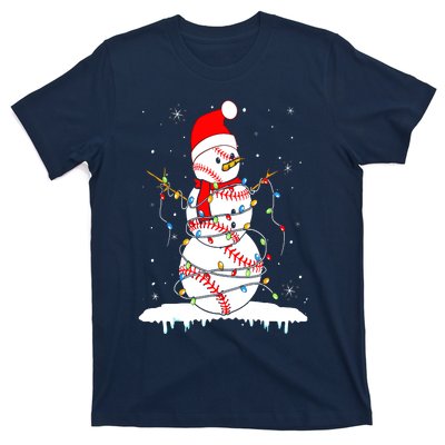 Christmas Baseball Snowman Santa Xmas Lights T-Shirt