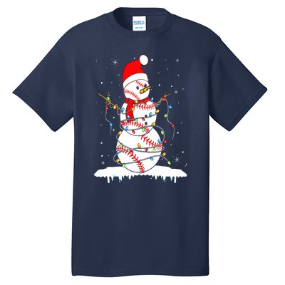 Christmas Baseball Snowman Santa Xmas Lights Tall T-Shirt