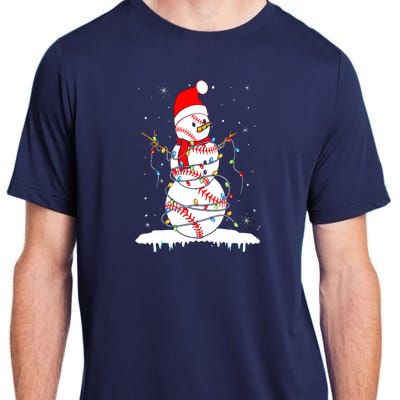 Christmas Baseball Snowman Santa Xmas Lights Adult ChromaSoft Performance T-Shirt