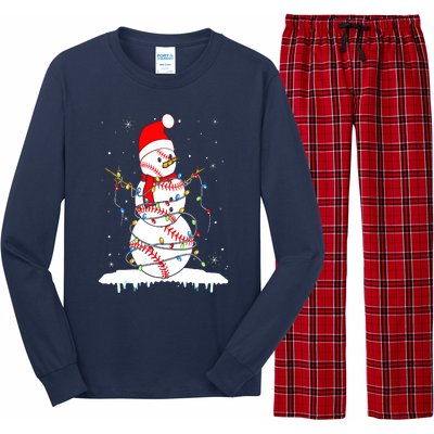 Christmas Baseball Snowman Santa Xmas Lights Long Sleeve Pajama Set