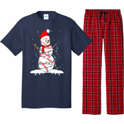 Christmas Baseball Snowman Santa Xmas Lights Pajama Set