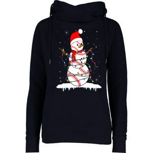 Christmas Baseball Snowman Santa Xmas Lights Womens Funnel Neck Pullover Hood