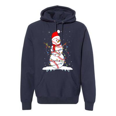 Christmas Baseball Snowman Santa Xmas Lights Premium Hoodie