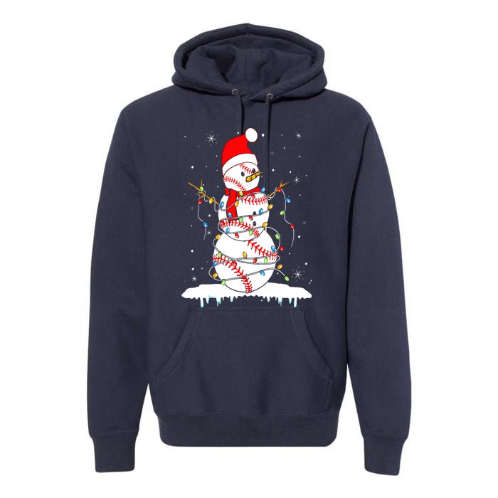 Christmas Baseball Snowman Santa Xmas Lights Premium Hoodie