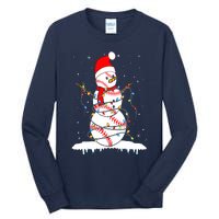 Christmas Baseball Snowman Santa Xmas Lights Tall Long Sleeve T-Shirt