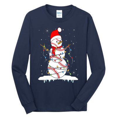 Christmas Baseball Snowman Santa Xmas Lights Tall Long Sleeve T-Shirt