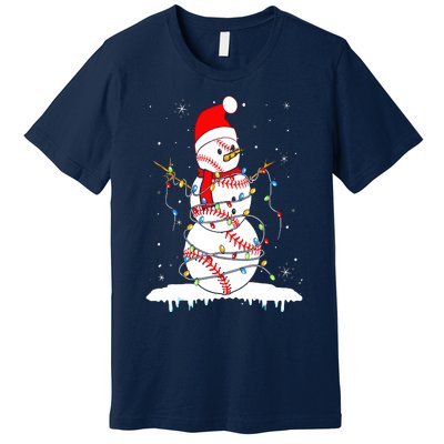 Christmas Baseball Snowman Santa Xmas Lights Premium T-Shirt