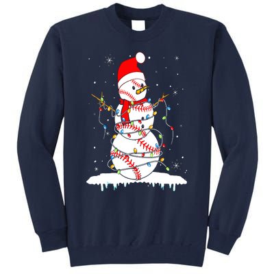 Christmas Baseball Snowman Santa Xmas Lights Tall Sweatshirt