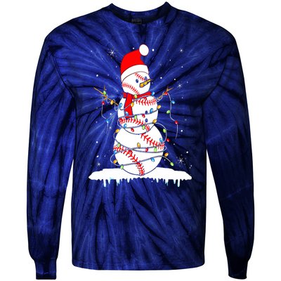 Christmas Baseball Snowman Santa Xmas Lights Tie-Dye Long Sleeve Shirt