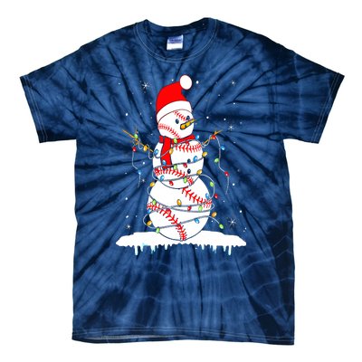 Christmas Baseball Snowman Santa Xmas Lights Tie-Dye T-Shirt