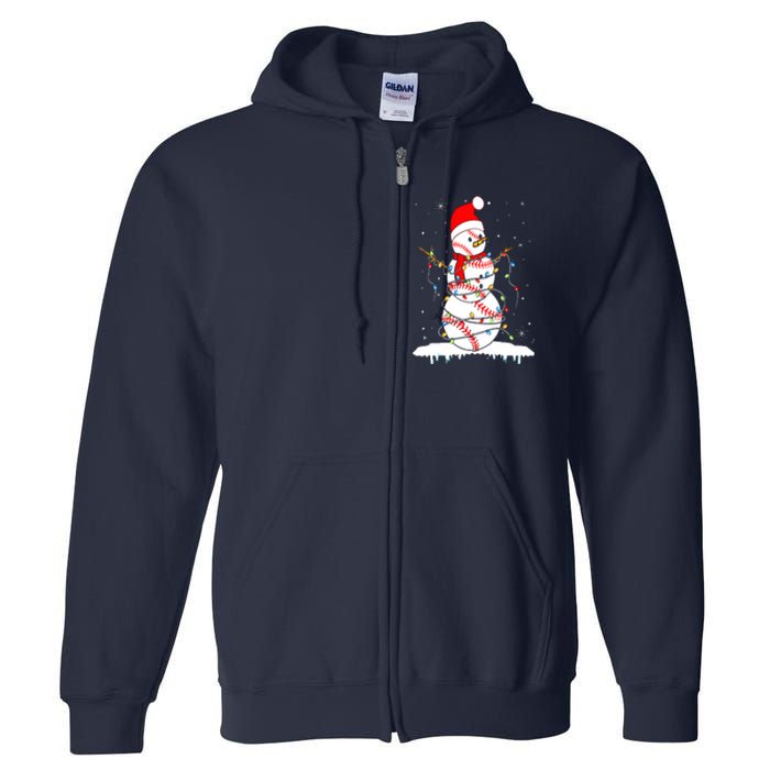 Christmas Baseball Snowman Santa Xmas Lights Full Zip Hoodie