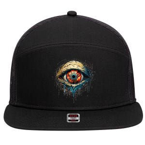 Comic Book Style Eyeball 7 Panel Mesh Trucker Snapback Hat