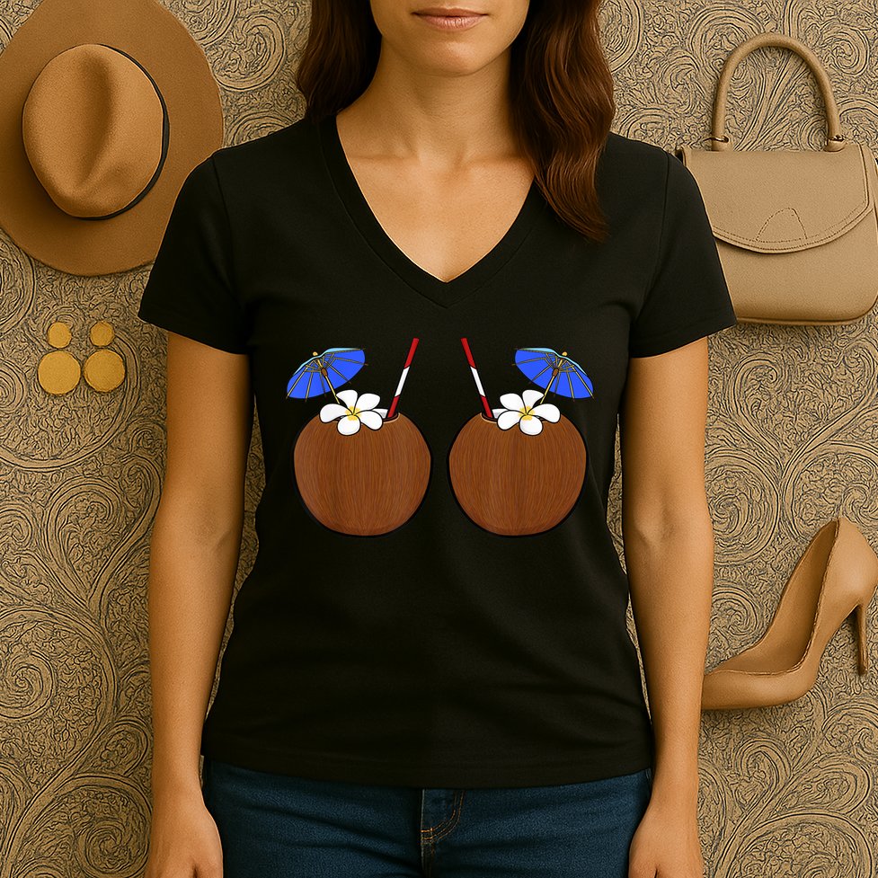 Coconut Bra Summer Season Swimming Beach Lover Women's V-Neck T-Shirt