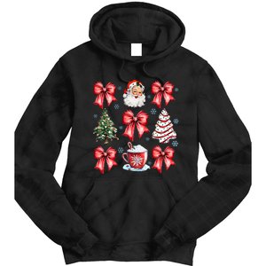 Coquette Bow Santa Christmas Tree Cake Candy Cane Girly Xmas Tie Dye Hoodie