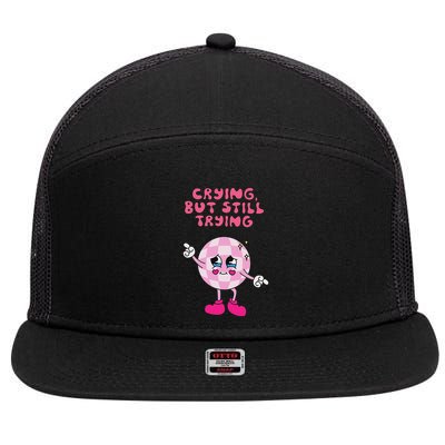 Crying But Still Trying Apparel 7 Panel Mesh Trucker Snapback Hat