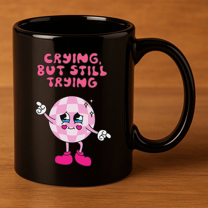 Crying But Still Trying Apparel 11oz C Handle Ceramic Mug