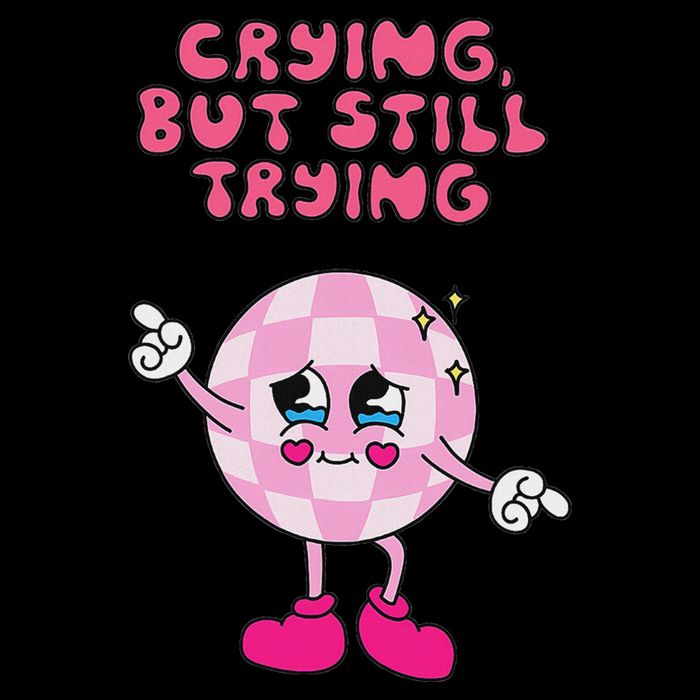 Crying But Still Trying Apparel Drawstring Bag