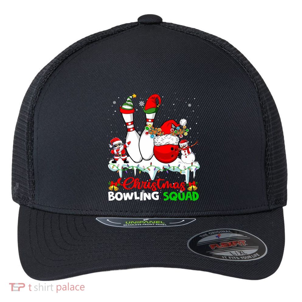Christmas Bowling Squad Dabbing Santa Elf Bowling Tools Flexfit Unipanel Trucker Cap
