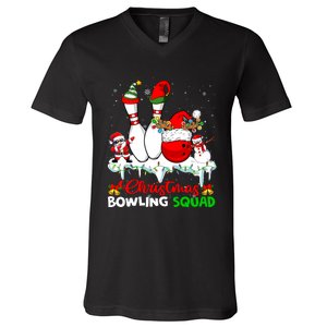 Christmas Bowling Squad Dabbing Santa Elf Bowling Tools V-Neck T-Shirt