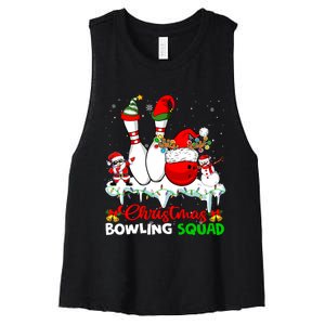 Christmas Bowling Squad Dabbing Santa Elf Bowling Tools Women's Racerback Cropped Tank