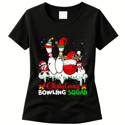 Christmas Bowling Squad Dabbing Santa Elf Bowling Tools Womens T-Shirt