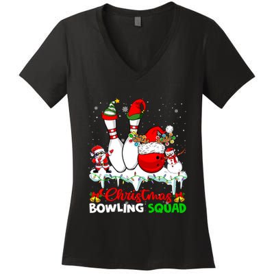 Christmas Bowling Squad Dabbing Santa Elf Bowling Tools Women's V-Neck T-Shirt