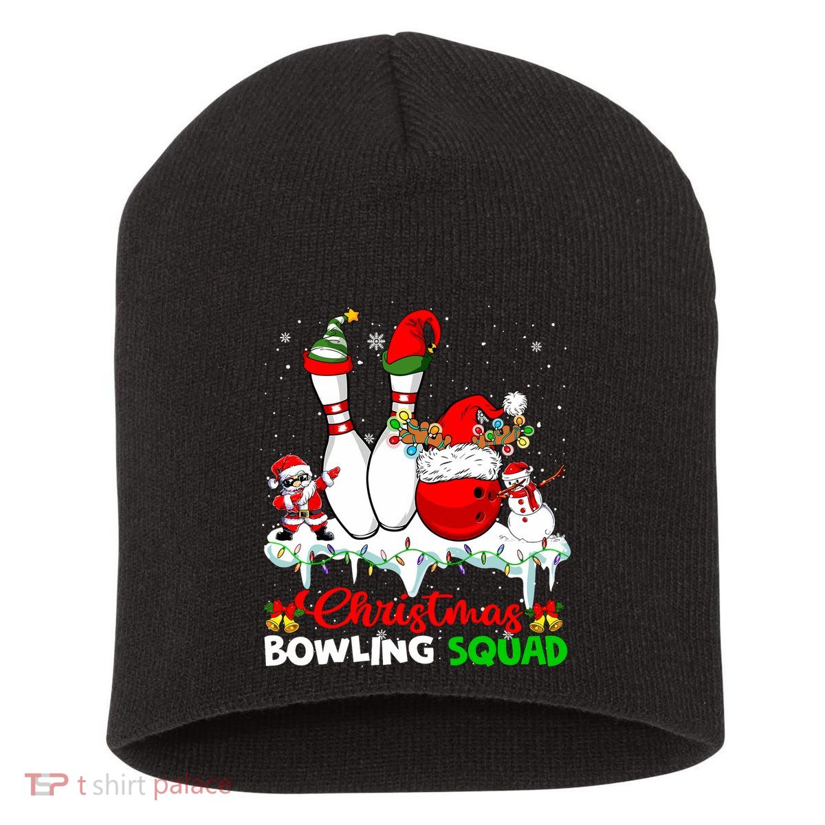 Christmas Bowling Squad Dabbing Santa Elf Bowling Tools Short Acrylic Beanie