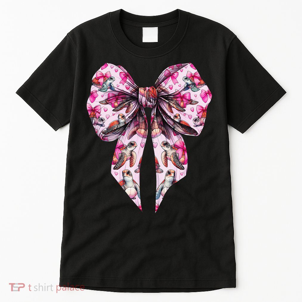 Coquette Bow Sea Turtle Ocean Animal Pattern Girl Tall T-Shirt