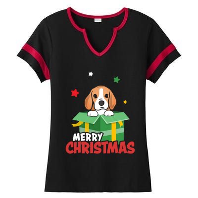 Cute Beagle Santa Dog Lovers Merry Christmas Xmas Design Gift Ladies Halftime Notch Neck Tee