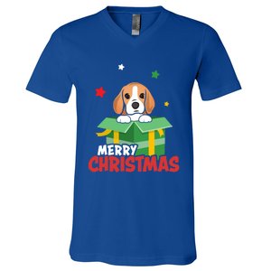 Cute Beagle Santa Dog Lovers Merry Christmas Xmas Design Gift V-Neck T-Shirt