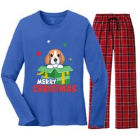 Cute Beagle Santa Dog Lovers Merry Christmas Xmas Design Gift Women's Long Sleeve Flannel Pajama Set 