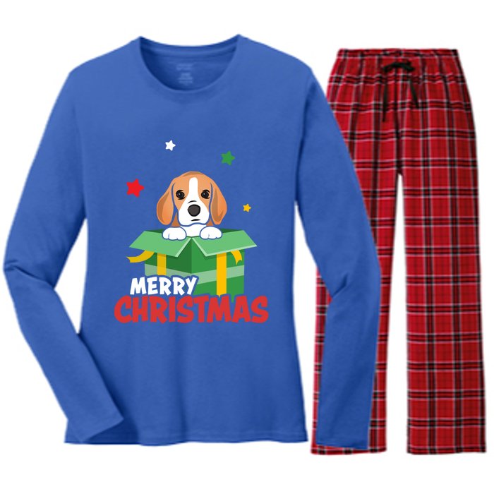 Cute Beagle Santa Dog Lovers Merry Christmas Xmas Design Gift Women's Long Sleeve Flannel Pajama Set 