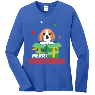 Cute Beagle Santa Dog Lovers Merry Christmas Xmas Design Gift Ladies Long Sleeve Shirt